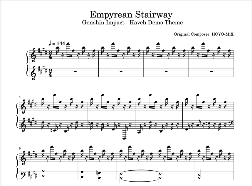 《天途迢遥 Empyrean Stairway》《原神》角色演示-「卡维：忱挚织穹」 – HOYO-MiX钢琴版钢琴曲五线谱钢琴谱网| ninept钢琴谱网|钢琴谱|ninept|钢琴谱|简谱|钢琴教程|钢琴软件|五线谱|钢琴网|曲谱网|ninept钢琴| ninept.com|钢琴软件|音乐软件ninept钢琴
