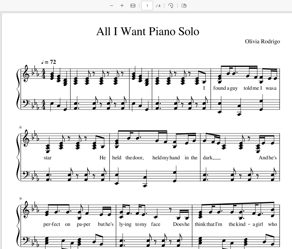 《All I Want》 钢琴谱弹唱谱- piano Solo-Olivia Rodrigo（娅娅） 钢琴版五线谱钢琴谱网| ninept钢琴谱网|钢琴谱|ninept|钢琴谱|简谱|钢琴教程|钢琴软件|五线谱|钢琴网|曲谱网|ninept钢琴| ninept.com|钢琴软件|音乐软件ninept钢琴