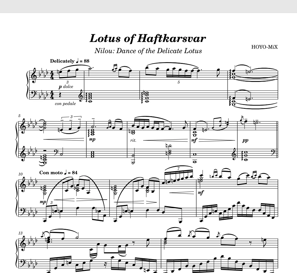 Lotus of Haftkarsvar七域的蕖华 | Genshin Impact原神钢琴版钢琴曲五线谱钢琴谱钢琴谱网| ninept钢琴谱网|钢琴谱|ninept|钢琴谱|简谱|钢琴教程|钢琴软件|五线谱|钢琴网|曲谱网|ninept钢琴| ninept.com|钢琴软件|音乐软件ninept钢琴