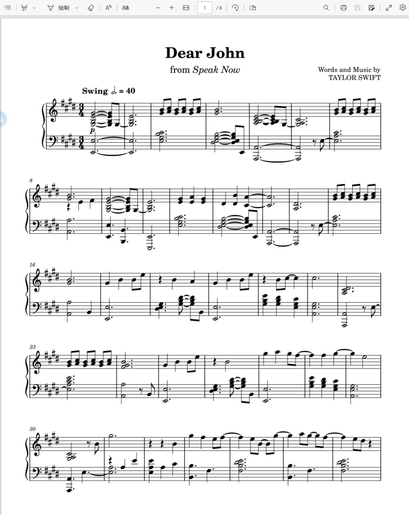 Dear John-Taylor Swift-Piano Solo霉霉歌曲钢琴版钢琴谱五线谱钢琴谱网| ninept钢琴谱网|钢琴谱|ninept|钢琴谱|简谱|钢琴教程|钢琴软件|五线谱|钢琴网|曲谱网|ninept钢琴| ninept.com|钢琴软件|音乐软件ninept钢琴