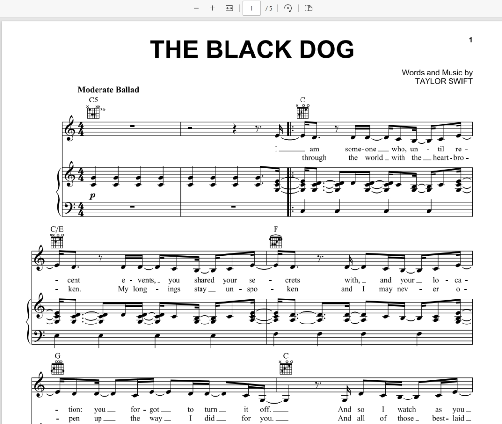 The Black Dog官方发行版-Taylor Swift-Piano-Vocal-Guitar霉霉歌曲钢琴版钢琴谱五线谱钢琴谱网| ninept钢琴谱网|钢琴谱|ninept|钢琴谱|简谱|钢琴教程|钢琴软件|五线谱|钢琴网|曲谱网|ninept钢琴| ninept.com|钢琴软件|音乐软件ninept钢琴