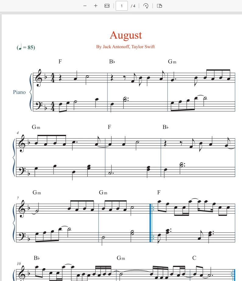August 简单版- Taylor Swift (Easy Piano)霉霉歌曲钢琴版钢琴曲钢琴谱五线谱钢琴谱网| ninept钢琴谱网|钢琴谱|ninept|钢琴谱|简谱|钢琴教程|钢琴软件|五线谱|钢琴网|曲谱网|ninept钢琴| ninept.com|钢琴软件|音乐软件ninept钢琴