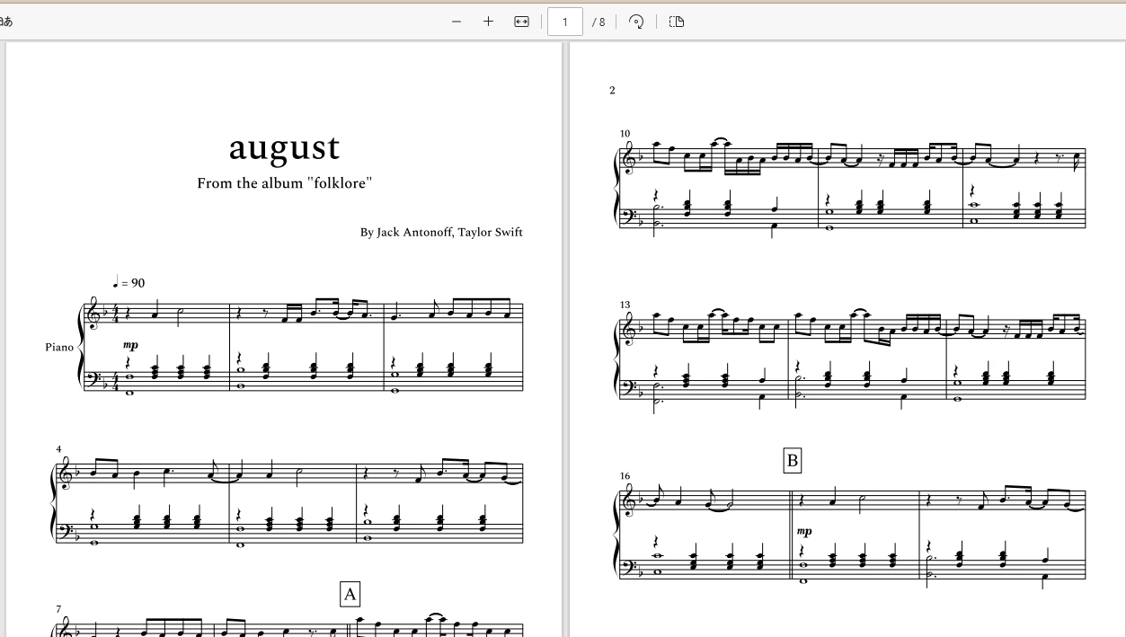 August 原版- Taylor Swift(Piano Solo)霉霉歌曲钢琴版钢琴曲钢琴谱五线谱钢琴谱网| ninept钢琴谱网|钢琴谱|ninept|钢琴谱|简谱|钢琴教程|钢琴软件|五线谱|钢琴网|曲谱网|ninept钢琴| ninept.com|钢琴软件|音乐软件ninept钢琴