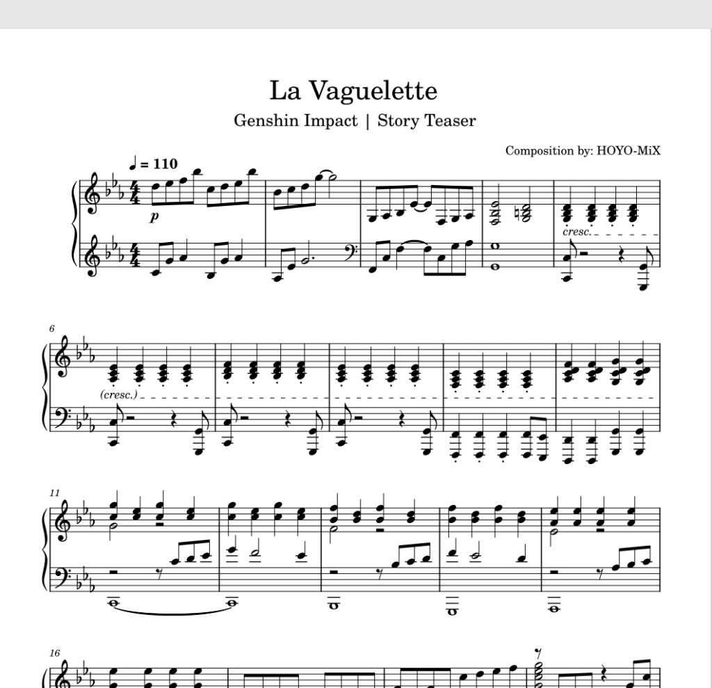 La Vaguelette「轻涟」 – HOYO-MiX/原神钢琴谱钢琴版钢琴曲五线谱《原神》游戏剧情EP「轻涟」La Vaguelette「轻涟」 – HOYO-MiX/Genshin Impact OST钢琴谱网| ninept钢琴谱网|钢琴谱|ninept|钢琴谱|简谱|钢琴教程|钢琴软件|五线谱|钢琴网|曲谱网|ninept钢琴| ninept.com|钢琴软件|音乐软件ninept钢琴