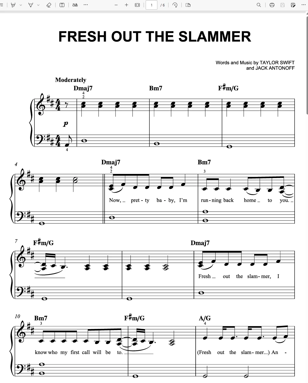 《Fresh Out The Slammer》钢琴谱(Easy Piano)简单版 Taylor Swift 钢琴版钢琴曲钢琴谱网| ninept钢琴谱网|钢琴谱|ninept|钢琴谱|简谱|钢琴教程|钢琴软件|五线谱|钢琴网|曲谱网|ninept钢琴| ninept.com|钢琴软件|音乐软件ninept钢琴
