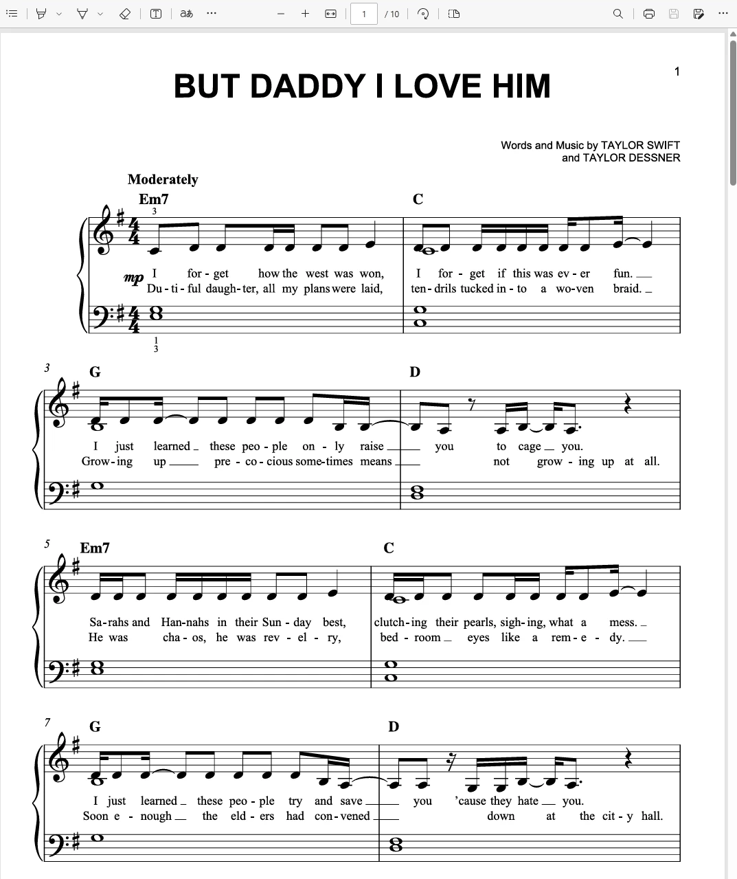But Daddy I Love Him (Easy Piano)钢琴版钢琴谱五线谱- Taylor Swift钢琴曲钢琴谱网| ninept钢琴谱网|钢琴谱|ninept|钢琴谱|简谱|钢琴教程|钢琴软件|五线谱|钢琴网|曲谱网|ninept钢琴| ninept.com|钢琴软件|音乐软件ninept钢琴