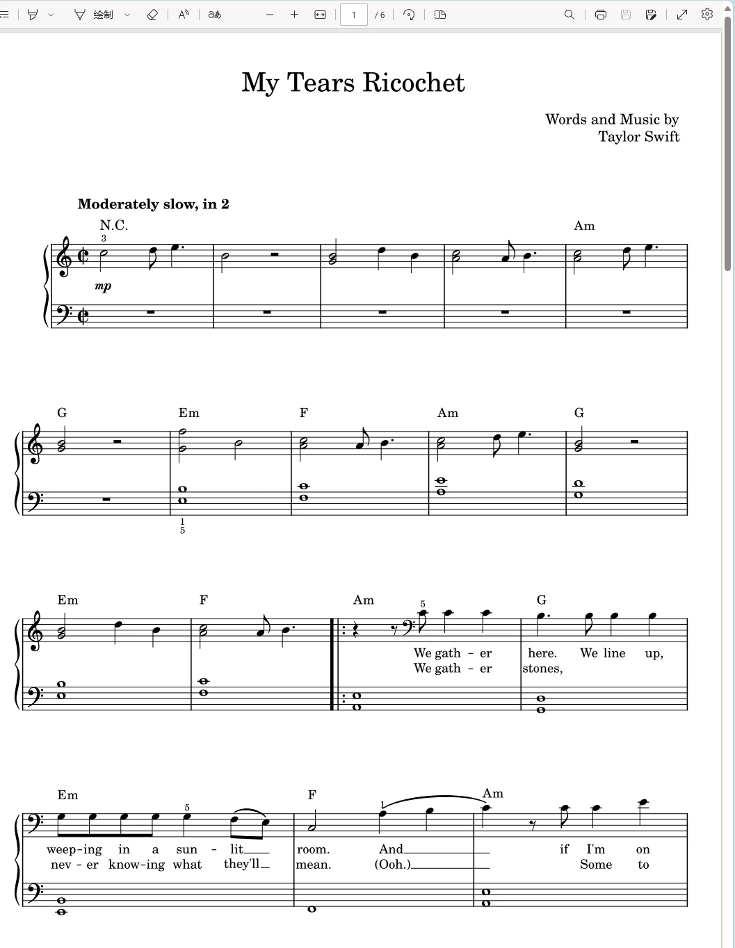 My tears ricochet – Taylor Swift钢琴版钢琴曲钢琴谱五线谱钢琴谱网| ninept钢琴谱网|钢琴谱|ninept|钢琴谱|简谱|钢琴教程|钢琴软件|五线谱|钢琴网|曲谱网|ninept钢琴| ninept.com|钢琴软件|音乐软件ninept钢琴