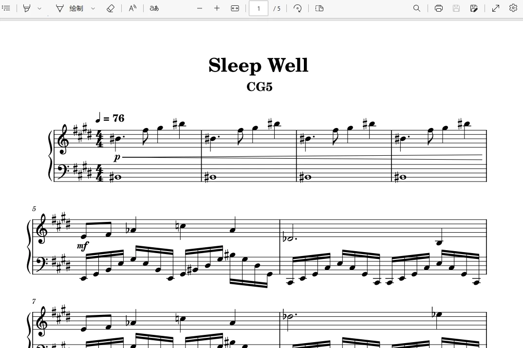 Sleep Well安然入睡 – CG5钢琴版钢琴曲钢琴谱五线谱钢琴谱网| ninept钢琴谱网|钢琴谱|ninept|钢琴谱|简谱|钢琴教程|钢琴软件|五线谱|钢琴网|曲谱网|ninept钢琴| ninept.com|钢琴软件|音乐软件ninept钢琴