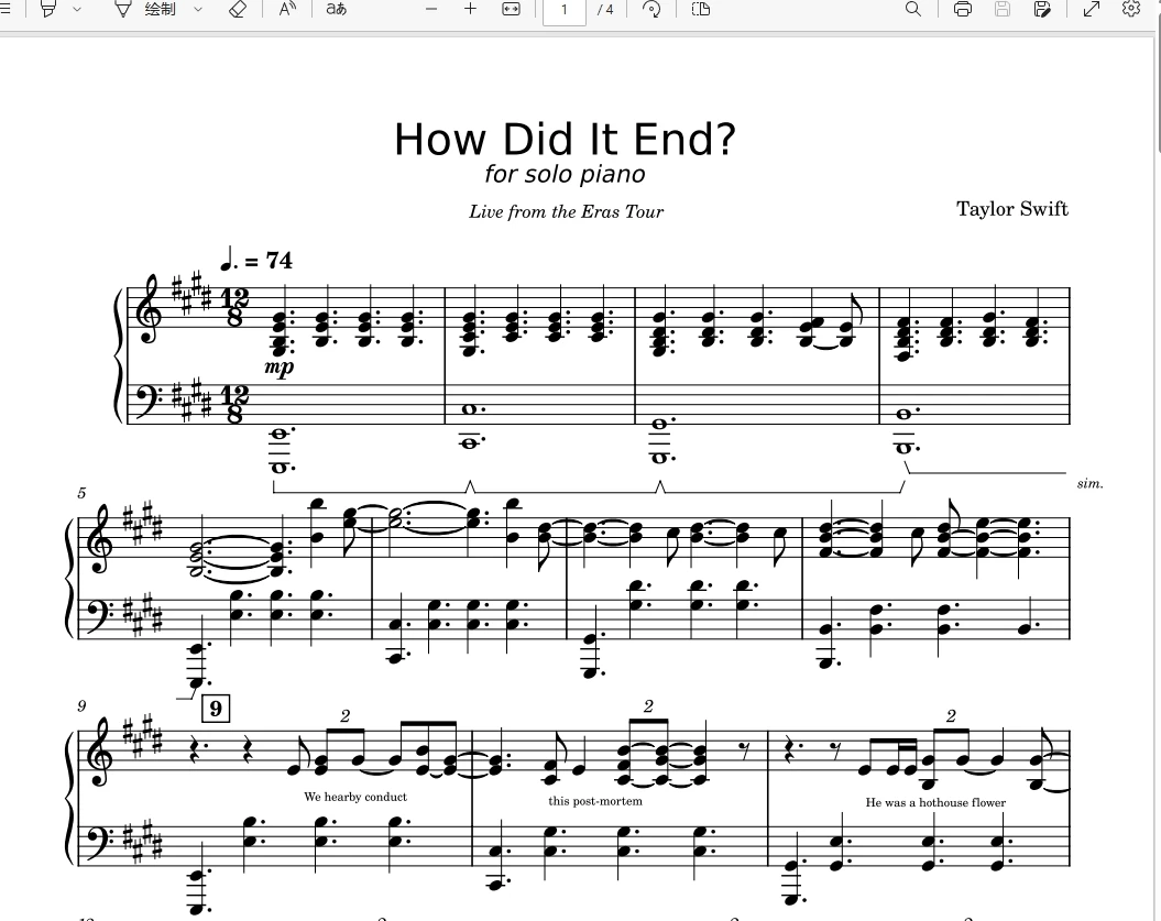 How Did It End?年代巡演版本-霉霉2024新专豪华版歌曲钢琴版钢琴曲钢琴谱五线谱钢琴谱网| ninept钢琴谱网|钢琴谱|ninept|钢琴谱|简谱|钢琴教程|钢琴软件|五线谱|钢琴网|曲谱网|ninept钢琴| ninept.com|钢琴软件|音乐软件ninept钢琴