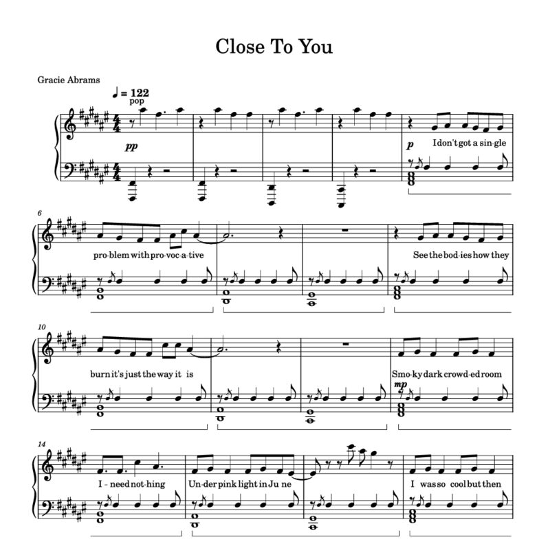 Close To You – Gracie Abrams钢琴曲钢琴谱五线谱钢琴版钢琴谱网| ninept钢琴谱网|钢琴谱|ninept|钢琴谱|简谱|钢琴教程|钢琴软件|五线谱|钢琴网|曲谱网|ninept钢琴| ninept.com|钢琴软件|音乐软件ninept钢琴