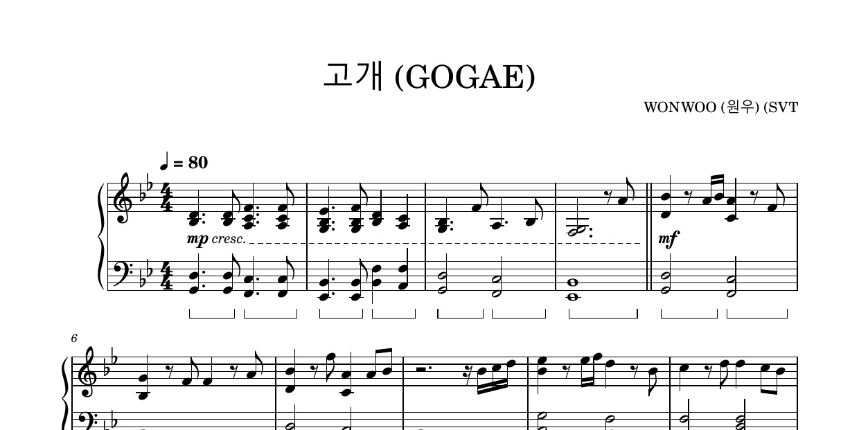 GOGAE-WONWOO (SEVENTEEN)钢琴谱五线谱钢琴版钢琴曲
