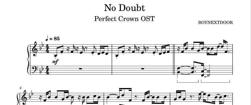 No Doubt (Perfect Crown OST)-BOYNEXTDOOR钢琴谱五线谱钢琴版钢琴曲