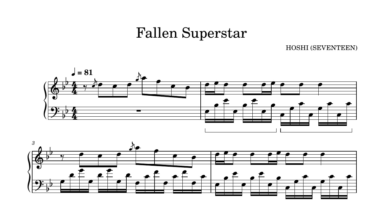 Fallen Superstar-HOSHI (SEVENTEEN)钢琴谱五线谱钢琴版钢琴曲