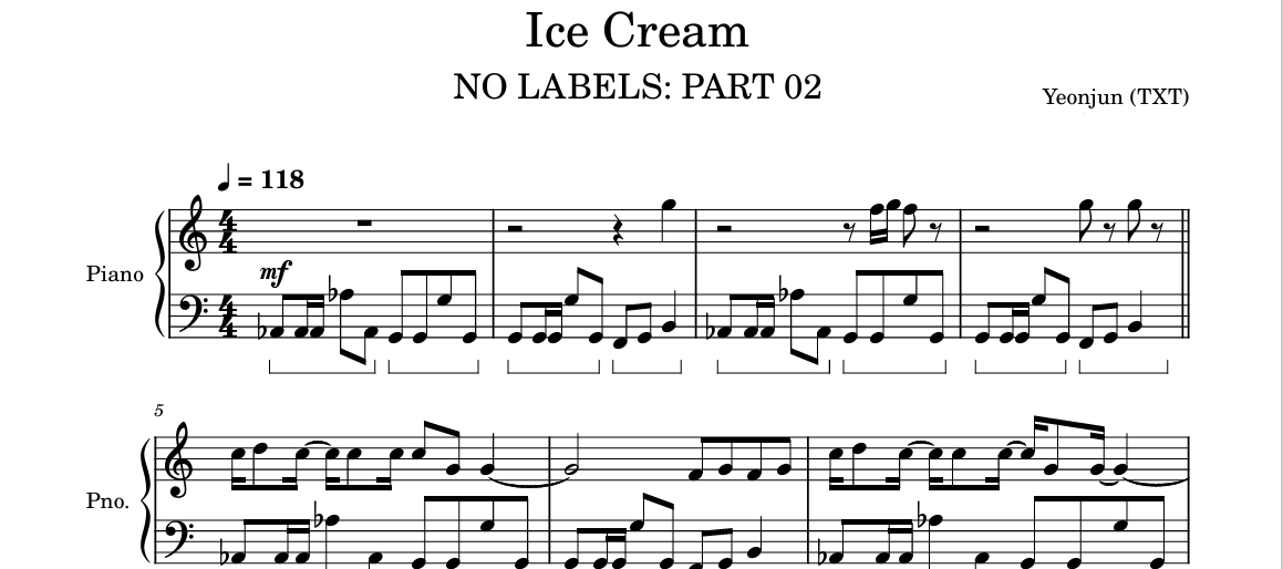 Ice Cream-TXT Yeonjun钢琴谱五线谱钢琴版钢琴曲