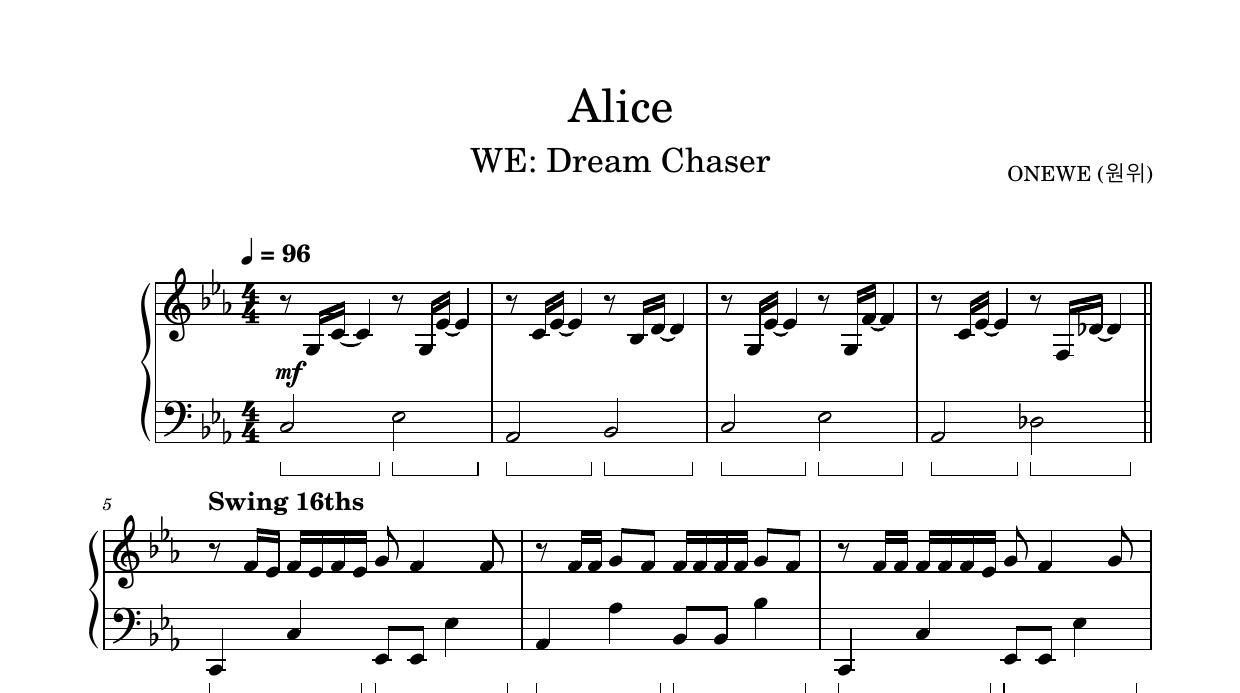 Alice hard-ONEWE钢琴谱五线谱钢琴版钢琴曲
