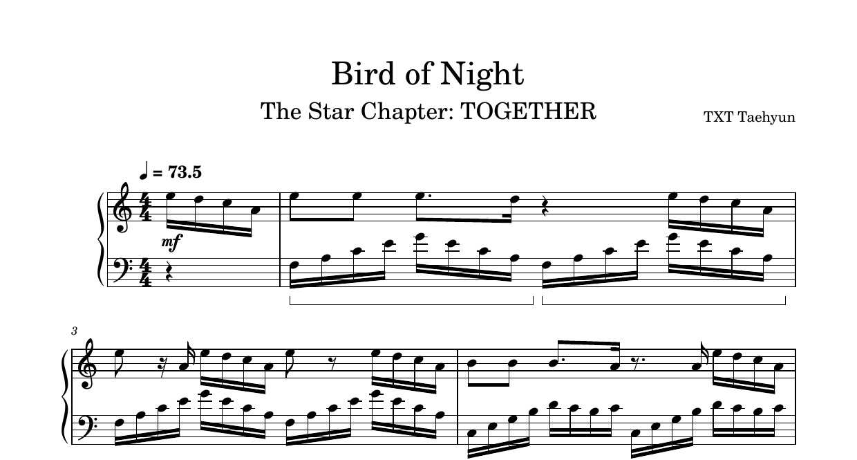 Bird of Night-TXT Taehyun钢琴谱五线谱钢琴版钢琴曲