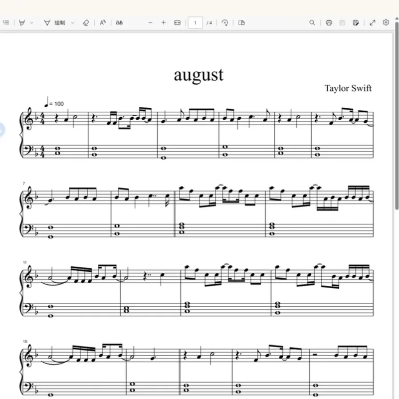 August-Taylor Swift-Piano Solo霉霉歌曲钢琴谱五线谱钢琴版钢琴谱网| ninept钢琴谱网|钢琴谱|ninept|钢琴谱|简谱|钢琴教程|钢琴软件|五线谱|钢琴网|曲谱网|ninept钢琴| ninept.com|钢琴软件|音乐软件ninept钢琴