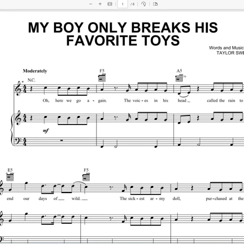 My Boy Only Breaks His Favorite Toys官方原版送简单版easy piano-Taylor Swift-Piano-Vocal-Guitar霉霉歌曲钢琴版钢琴谱五线谱钢琴谱网| ninept钢琴谱网|钢琴谱|ninept|钢琴谱|简谱|钢琴教程|钢琴软件|五线谱|钢琴网|曲谱网|ninept钢琴| ninept.com|钢琴软件|音乐软件ninept钢琴
