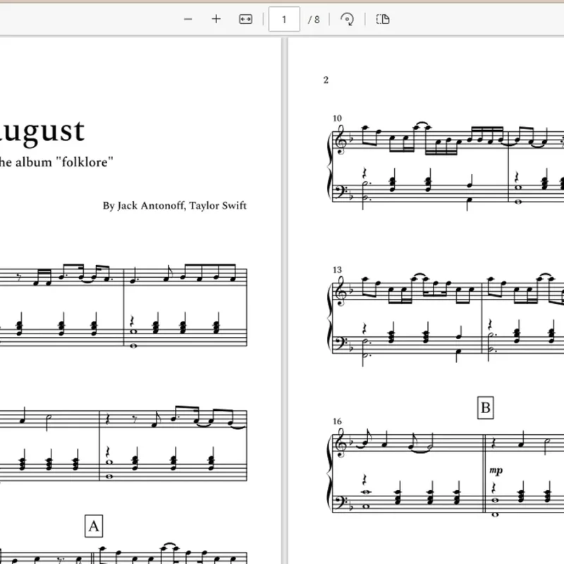 August 原版- Taylor Swift(Piano Solo)霉霉歌曲钢琴版钢琴曲钢琴谱五线谱钢琴谱网| ninept钢琴谱网|钢琴谱|ninept|钢琴谱|简谱|钢琴教程|钢琴软件|五线谱|钢琴网|曲谱网|ninept钢琴| ninept.com|钢琴软件|音乐软件ninept钢琴