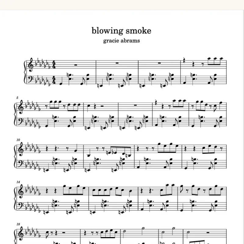 Blowing Smoke-Gracie Abrams钢琴版钢琴曲钢琴谱五线谱钢琴谱网| ninept钢琴谱网|钢琴谱|ninept|钢琴谱|简谱|钢琴教程|钢琴软件|五线谱|钢琴网|曲谱网|ninept钢琴| ninept.com|钢琴软件|音乐软件ninept钢琴