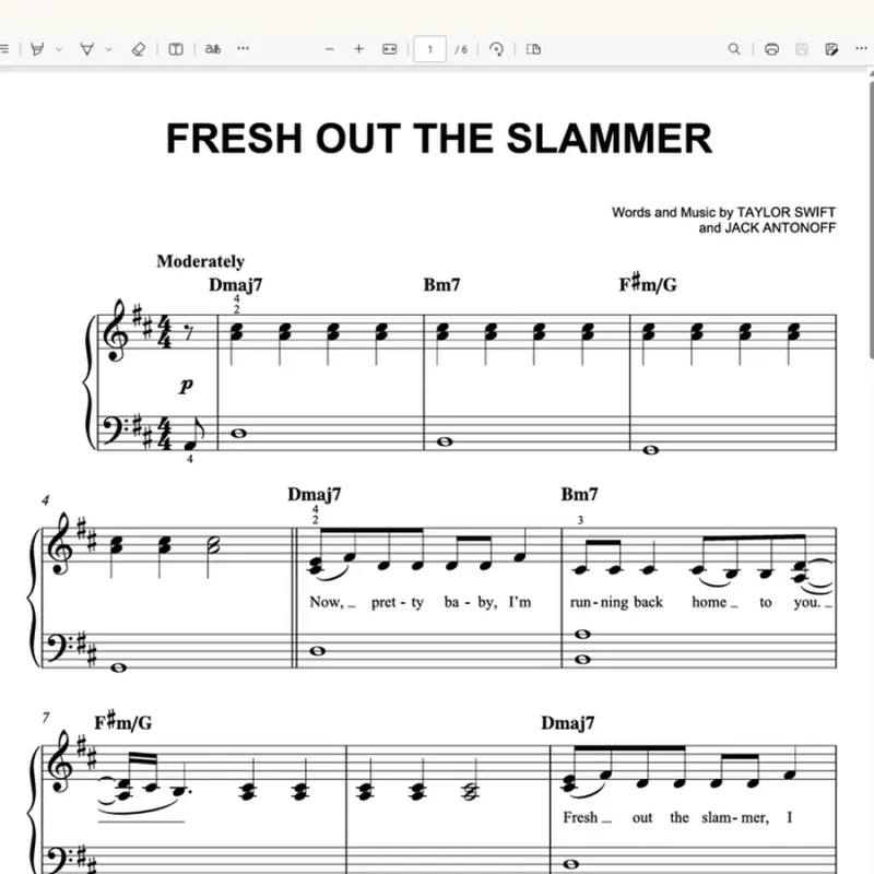 《Fresh Out The Slammer》钢琴谱(Easy Piano)简单版 Taylor Swift 钢琴版钢琴曲钢琴谱网| ninept钢琴谱网|钢琴谱|ninept|钢琴谱|简谱|钢琴教程|钢琴软件|五线谱|钢琴网|曲谱网|ninept钢琴| ninept.com|钢琴软件|音乐软件ninept钢琴
