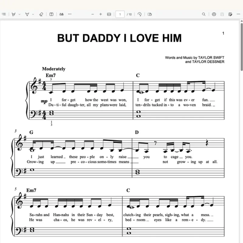 But Daddy I Love Him (Easy Piano)钢琴版钢琴谱五线谱- Taylor Swift钢琴曲钢琴谱网| ninept钢琴谱网|钢琴谱|ninept|钢琴谱|简谱|钢琴教程|钢琴软件|五线谱|钢琴网|曲谱网|ninept钢琴| ninept.com|钢琴软件|音乐软件ninept钢琴