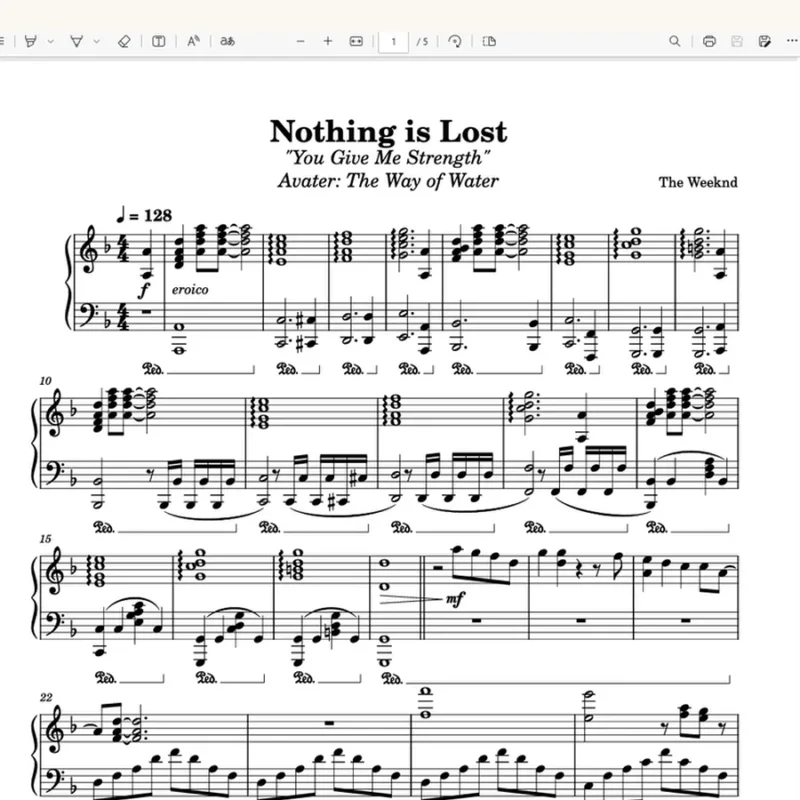 阿凡达：水之道Nothing is lost – The Weeknd钢琴谱钢琴版钢琴曲五线谱钢琴谱网| ninept钢琴谱网|钢琴谱|ninept|钢琴谱|简谱|钢琴教程|钢琴软件|五线谱|钢琴网|曲谱网|ninept钢琴| ninept.com|钢琴软件|音乐软件ninept钢琴