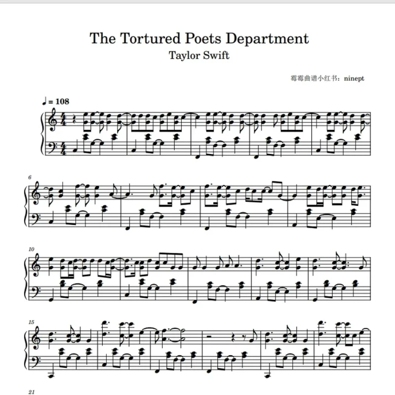The Tortured Poets Department五线谱钢琴谱网| ninept钢琴谱网|钢琴谱|ninept|钢琴谱|简谱|钢琴教程|钢琴软件|五线谱|钢琴网|曲谱网|ninept钢琴| ninept.com|钢琴软件|音乐软件ninept钢琴