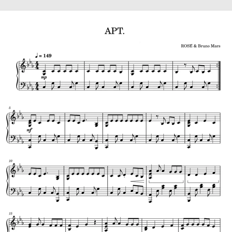 APT. 原版钢琴曲- Rosé & Bruno Mars钢琴谱五线谱钢琴版钢琴谱网| ninept钢琴谱网|钢琴谱|ninept|钢琴谱|简谱|钢琴教程|钢琴软件|五线谱|钢琴网|曲谱网|ninept钢琴| ninept.com|钢琴软件|音乐软件ninept钢琴