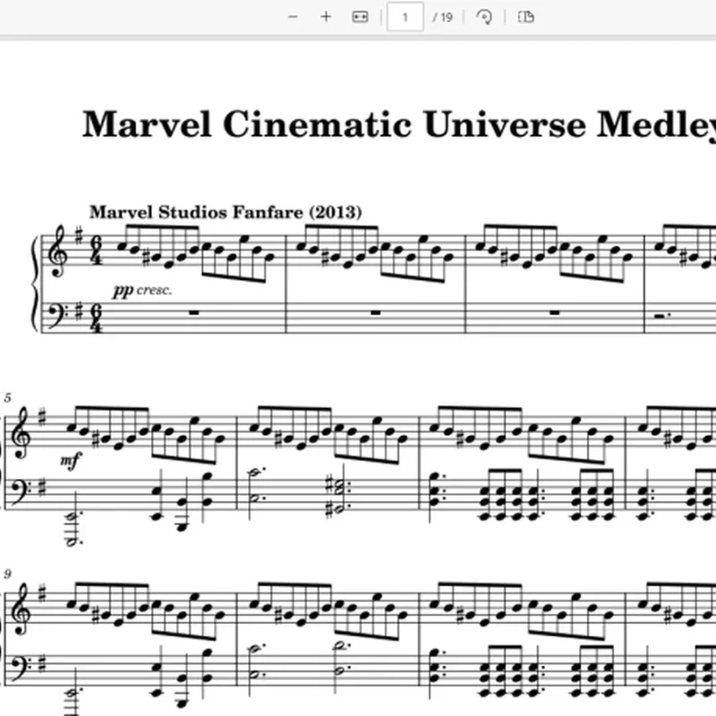 MCU (Marvel Cinematic Universe) Medley (2008-2022) 漫威钢琴版合集钢琴谱五线谱19页钢琴谱网| ninept钢琴谱网|钢琴谱|ninept|钢琴谱|简谱|钢琴教程|钢琴软件|五线谱|钢琴网|曲谱网|ninept钢琴| ninept.com|钢琴软件|音乐软件ninept钢琴