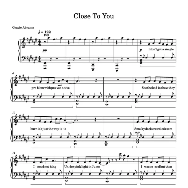 Close To You - Gracie Abrams钢琴曲钢琴谱五线谱钢琴版钢琴谱网| ninept钢琴谱网|钢琴谱|ninept|钢琴谱|简谱|钢琴教程|钢琴软件|五线谱|钢琴网|曲谱网|ninept钢琴| ninept.com|钢琴软件|音乐软件ninept钢琴