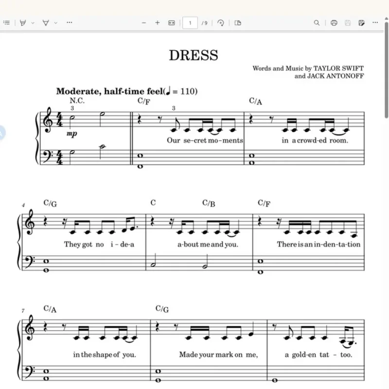 《dress》俩个版本taylor swift(Easy Piano+Piano Vocal Guitar)高质量钢琴谱钢琴版五线谱钢琴谱网| ninept钢琴谱网|钢琴谱|ninept|钢琴谱|简谱|钢琴教程|钢琴软件|五线谱|钢琴网|曲谱网|ninept钢琴| ninept.com|钢琴软件|音乐软件ninept钢琴